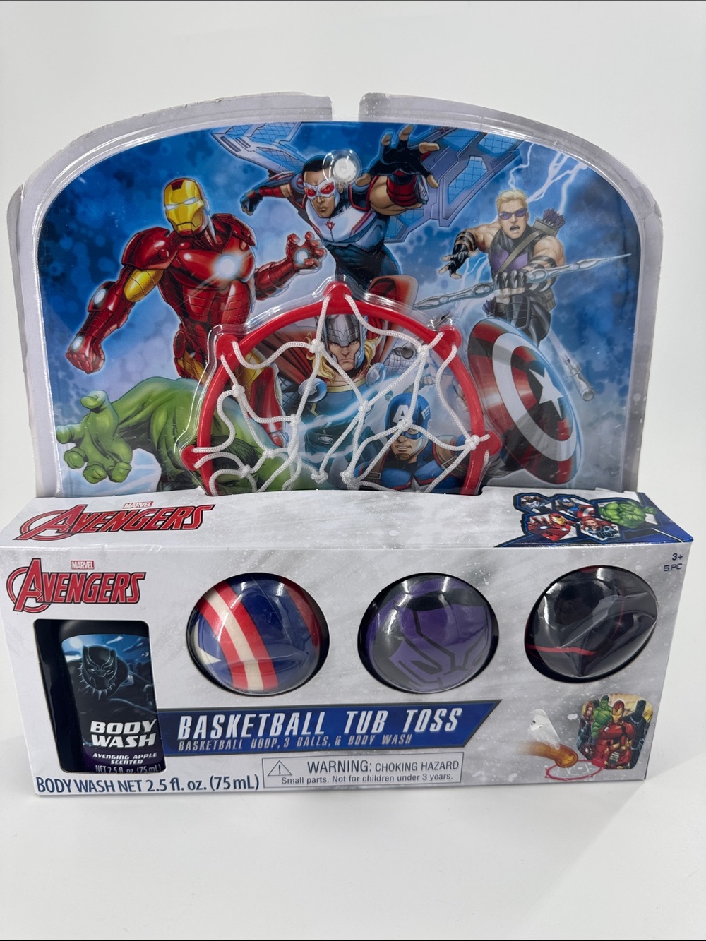 MARVEL Avengers Kids Basketball Tub Toss Set with 3 balls and A Body Wash 3+ NEW